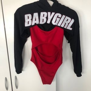 Baby girl cropped hoodie with red body suite